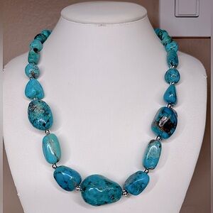 Turquoise nugget stone necklace 925 stamp